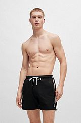 Swim shorts with signature stripe and logo, Black
