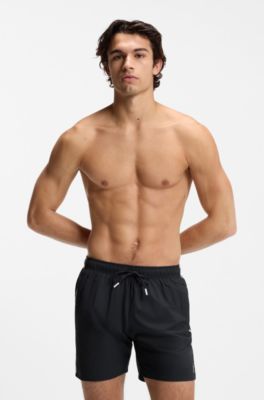 Zwemshort met kenmerkende streep en logo, Zwart