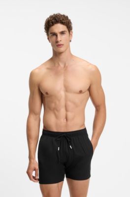 Swim shorts with signature stripe and logo, Black