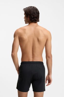 Swim shorts with signature stripe and logo, Black