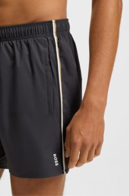 Swim shorts with signature stripe and logo, Dark Grey
