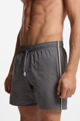 Swim shorts with signature stripe and logo, Dark Grey