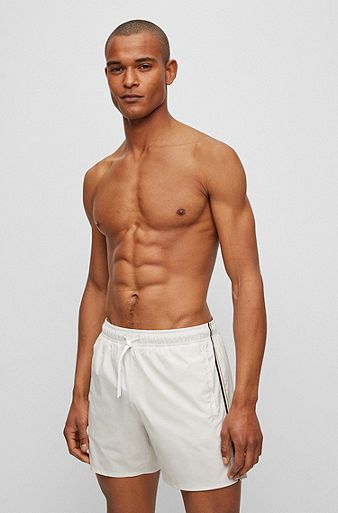 Swim shorts with signature stripe and logo, Light Grey