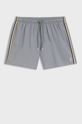 Swim shorts with signature stripe and logo, Light Grey