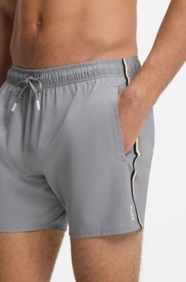 Badeshorts mit Signature-Streifen und Logo, Hellgrau
