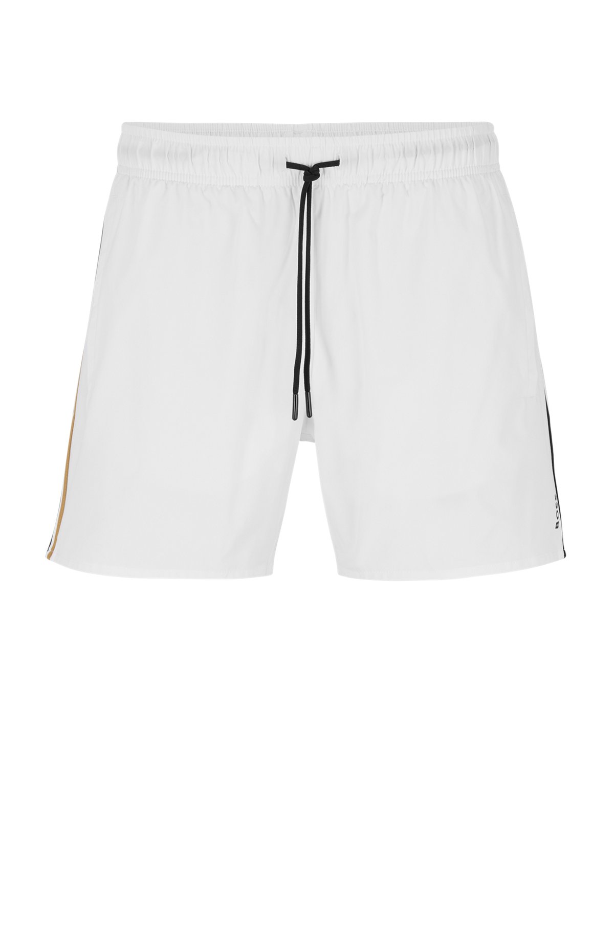 Swim shorts with signature stripe and logo, White