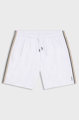 Swim shorts with signature stripe and logo, White