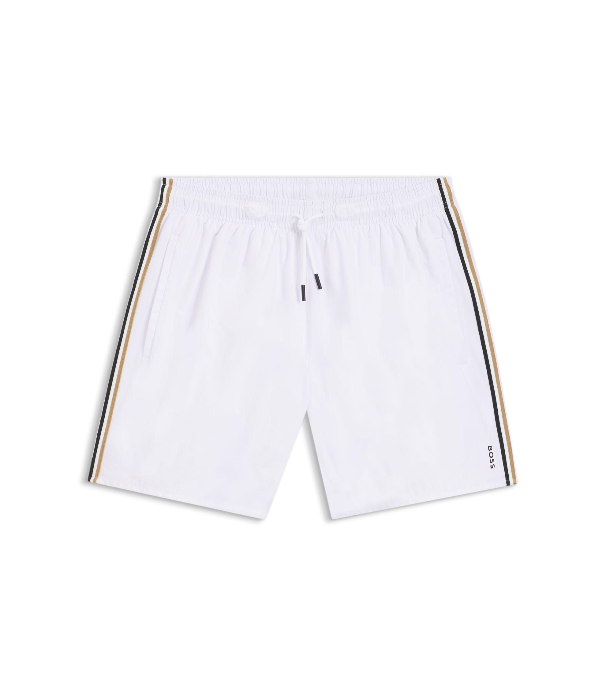 【海外限定品】 BOSS ボス スイム ショーツ 水着 L LL ホワイト 白 BOSS - Swim shorts with signature stripe and logo - White