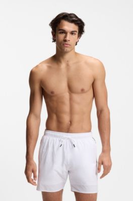 Badeshorts mit Signature-Streifen und Logo, Wei&szlig;