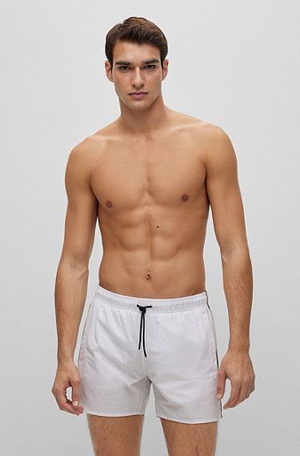 Swim shorts with signature stripe and logo, White
