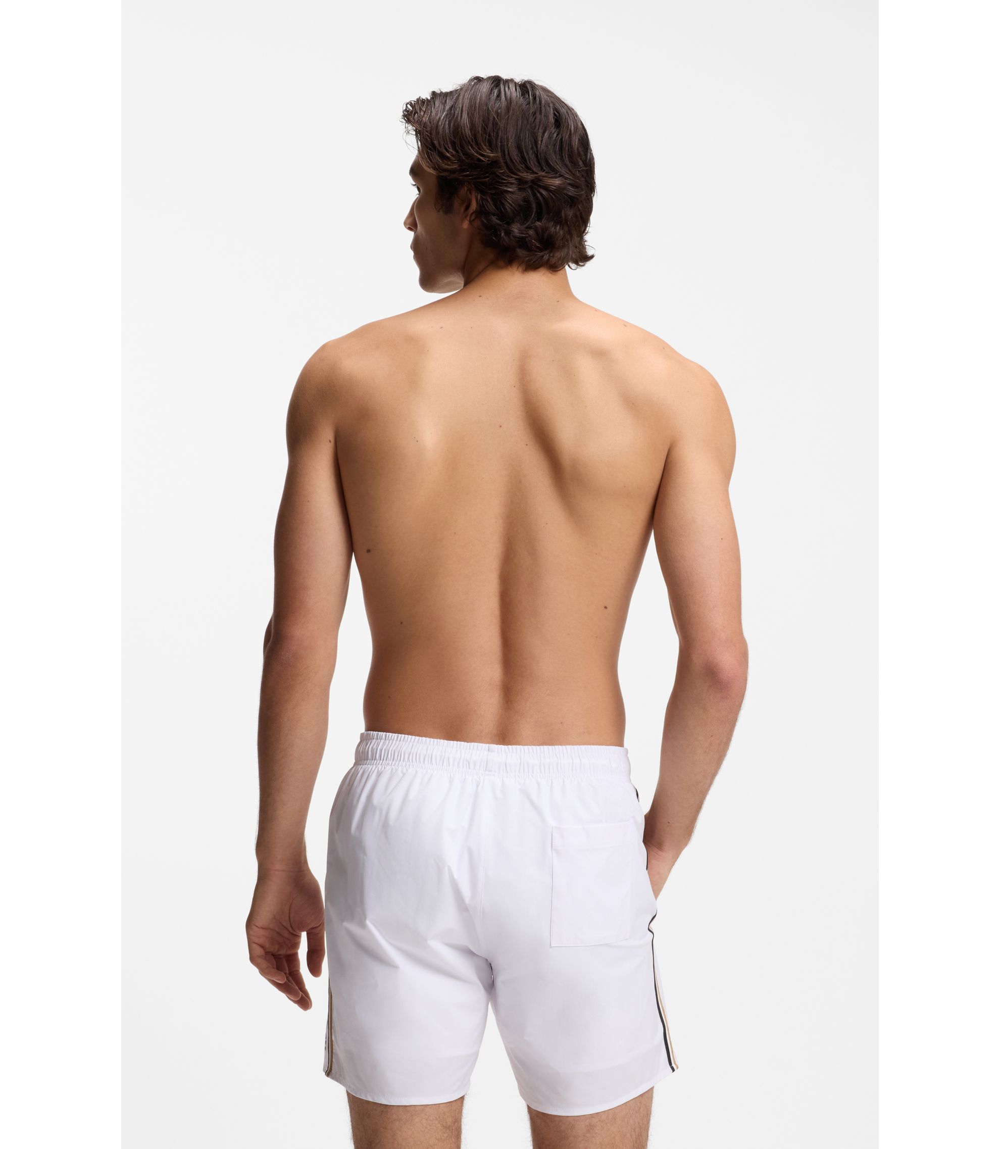 BOSS - Swim shorts with signature stripe and logo - White