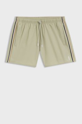 Badeshorts mit Signature-Streifen und Logo, Khaki