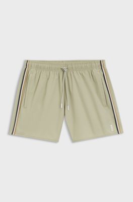 Badeshorts mit Signature-Streifen und Logo, Khaki