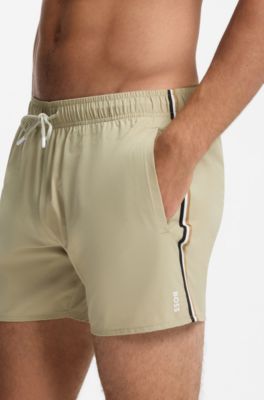 Badeshorts mit Signature-Streifen und Logo, Khaki