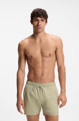 Boxer da mare con righe tipiche del marchio e logo, Kaki