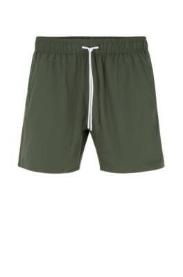 Hugo Boss Recycled-material Swim Shorts With Signature Stripe And Logo In Green