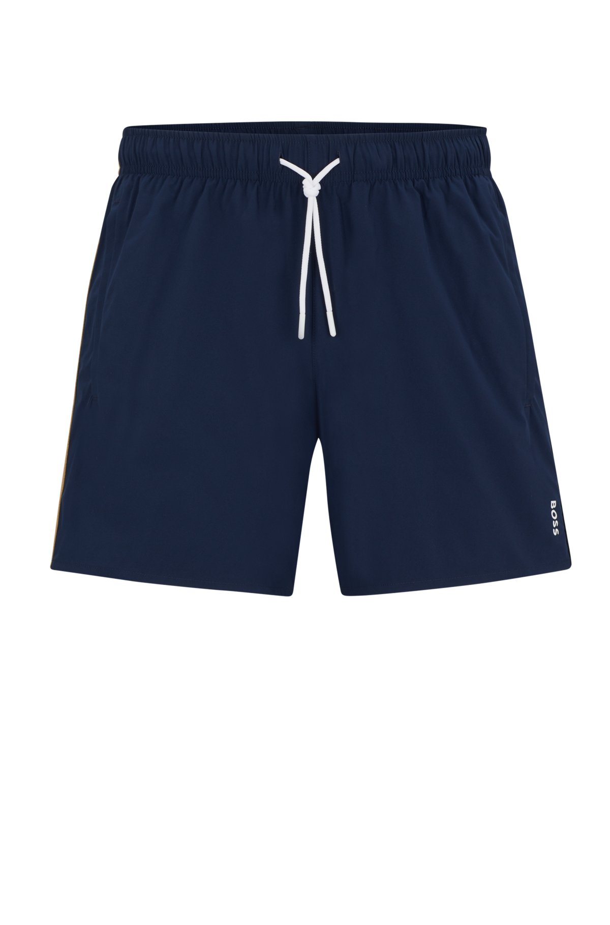 Swim shorts with signature stripe and logo, Dark Blue