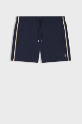 Badeshorts med signaturstribe og logo, M&oslash;rkebl&aring;