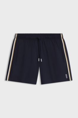 Swim shorts with signature stripe and logo, Dark Blue