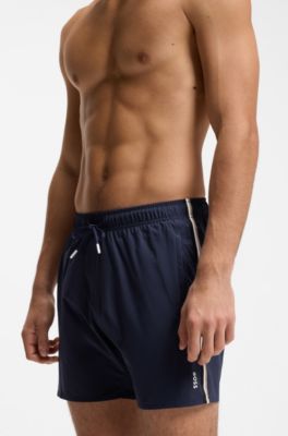 Badeshorts med signaturstribe og logo, M&oslash;rkebl&aring;