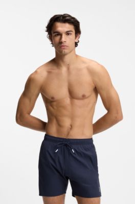 Badeshorts med signaturstribe og logo, M&oslash;rkebl&aring;