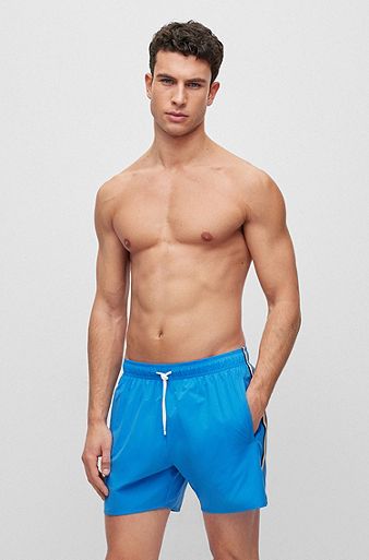 Swim shorts with signature stripe and logo, Blue