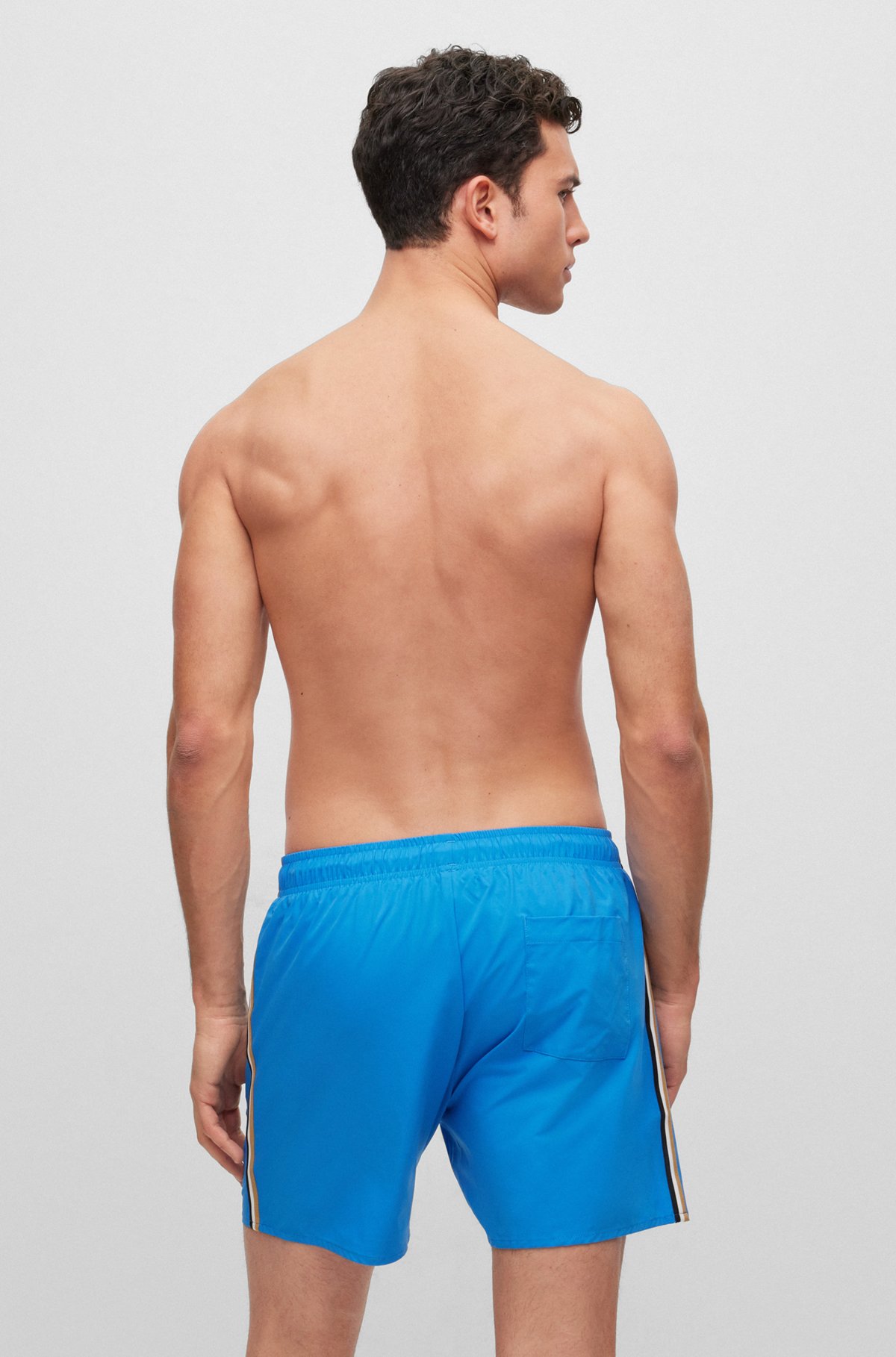 Swim shorts with signature stripe and logo, Blue