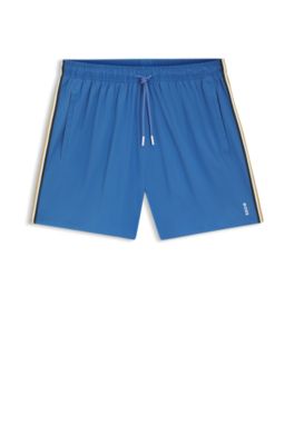 Swim shorts with signature stripe and logo, Blue