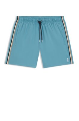 Swim shorts with signature stripe and logo, Light Blue