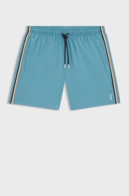 Swim shorts with signature stripe and logo, Light Blue