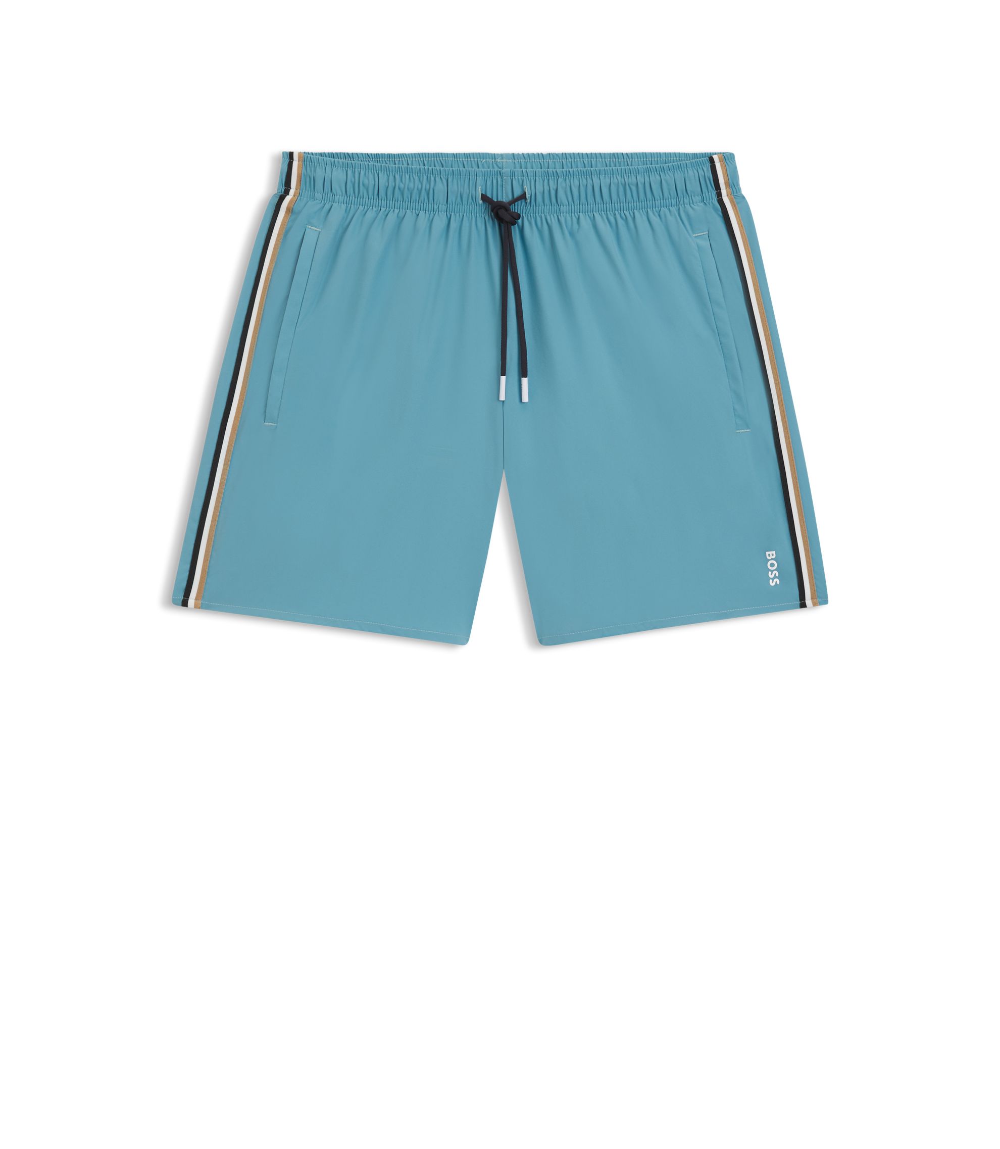 BOSS Swim shorts with signature stripe and logo Light Blue