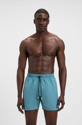 Swim shorts with signature stripe and logo, Light Blue