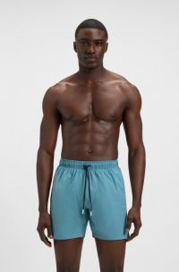 Badeshorts mit Signature-Streifen und Logo, Hellblau