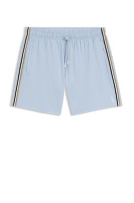 Swim shorts with signature stripe and logo, Light Blue