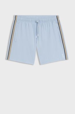 Short de bain avec rayures embl&eacute;matiques et logo, bleu clair