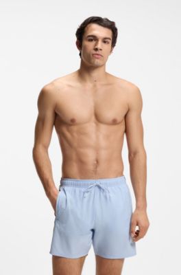 Short de bain avec rayures embl&eacute;matiques et logo, bleu clair