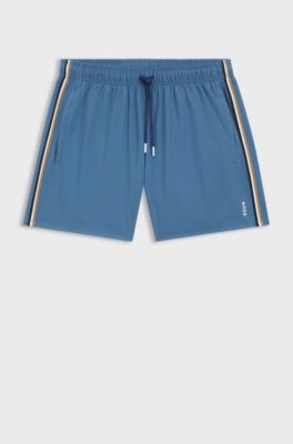 Badeshorts mit Signature-Streifen und Logo, Hellblau