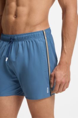 Badeshorts mit Signature-Streifen und Logo, Hellblau