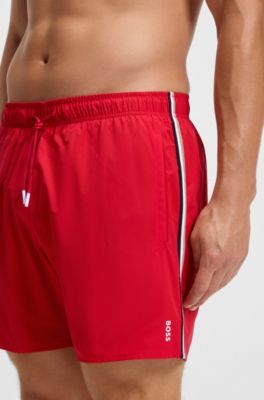 Swim shorts with signature stripe and logo, Red