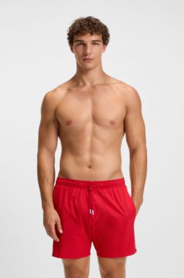 Swim shorts with signature stripe and logo, Red