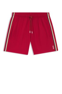 Swim shorts with signature stripe and logo, Red