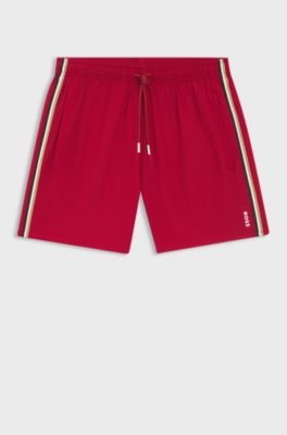 Swim shorts with signature stripe and logo, Red