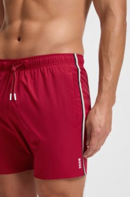 Swim shorts with signature stripe and logo, Red