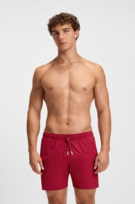 Swim shorts with signature stripe and logo, Red