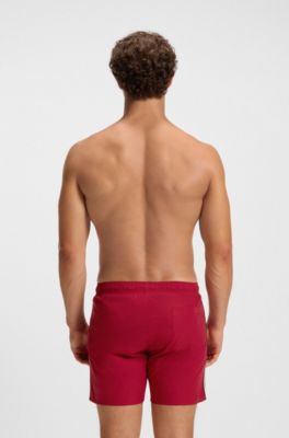 Swim shorts with signature stripe and logo, Red