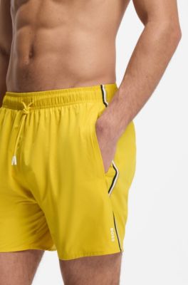 Badeshorts mit Signature-Streifen und Logo, Gelb