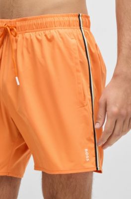 Swim shorts with signature stripe and logo, Orange
