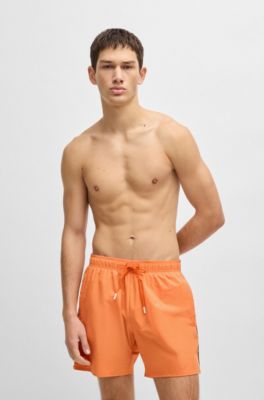 Zwemshort met kenmerkende streep en logo, Oranje