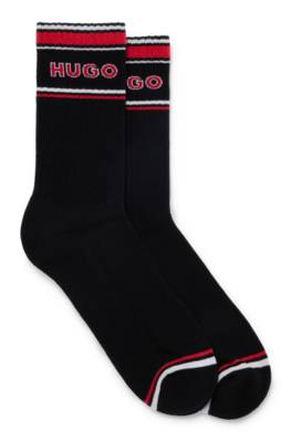 Hugo Boss Two-pack Of Quarter-length Socks With Stripes And Logo In Black