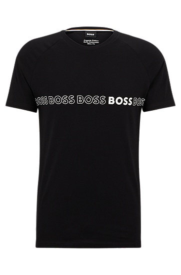 BOSS 博斯重复徽标棉质修身 T 恤,  001_Black